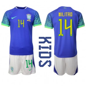 Brazílie Eder Militao #14 Dětské Venkovní dres komplet MS 2022 Krátký Rukáv (+ trenýrky)